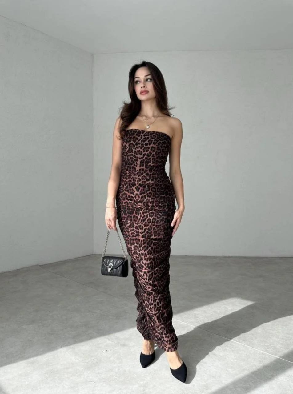 Straplez Payetli Gece Elbisesi