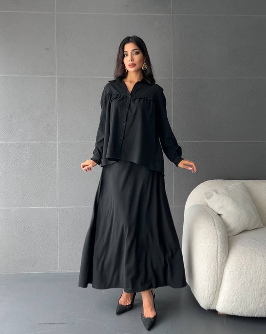 Düğmeli Oversize Gömlek Elbise